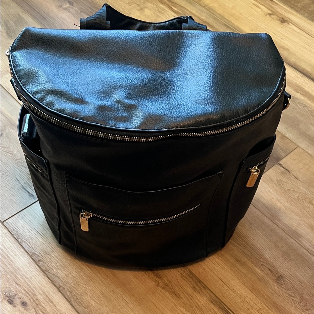 Miss Fong’s Black Leather Diaper Bag Backpack